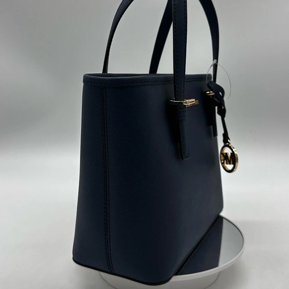 Michael Kors Jet Set Travel Extra-Small Top Zip Tote Bag Navy Blue - Picture 5 of 10